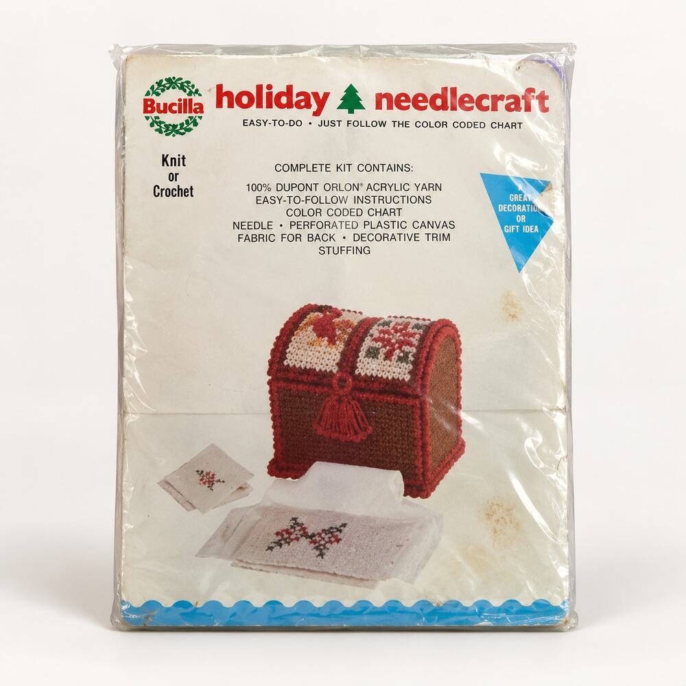 Vintage Bucilla Holiday Needlecraft Christmas Treasure Chest Kit Sealed New